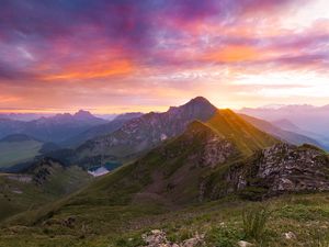 Preview wallpaper mountains, sunset, landscape, overview, nature