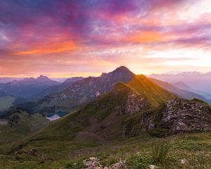 Preview wallpaper mountains, sunset, landscape, overview, nature