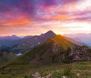 Preview wallpaper mountains, sunset, landscape, overview, nature