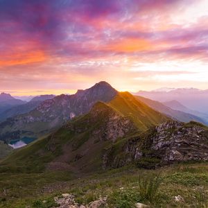 Preview wallpaper mountains, sunset, landscape, overview, nature