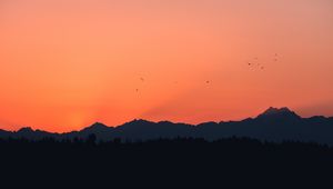 Preview wallpaper mountains, sunset, outlines, birds