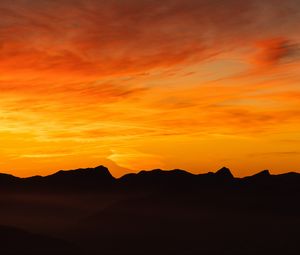 Preview wallpaper mountains, sunset, outlines, dusk, dark