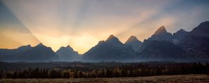 Preview wallpaper mountains, sunset, rays, landscape