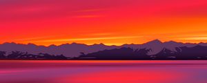 Preview wallpaper mountains, sunset, river, art
