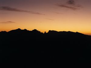 Preview wallpaper mountains, sunset, silhouette, outlines, dark