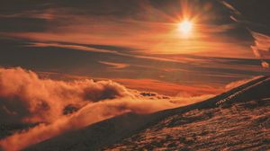 Preview wallpaper mountains, sunset, sky, snow