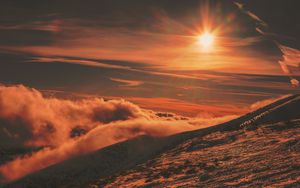 Preview wallpaper mountains, sunset, sky, snow