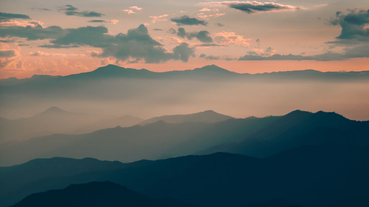 Wallpaper mountains, sunset, sky, horizon, thailand