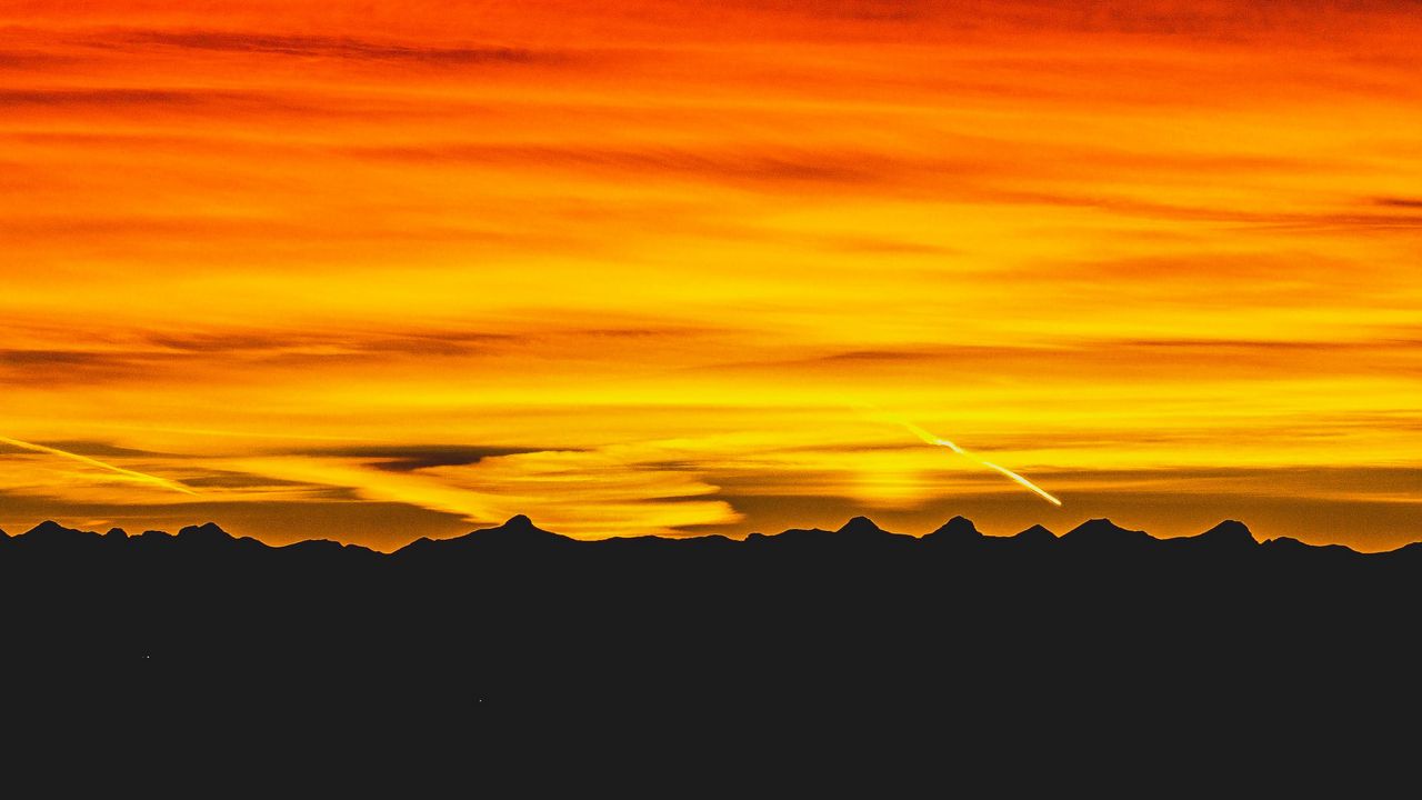 Wallpaper mountains, sunset, sky, dark, red, yellow, black