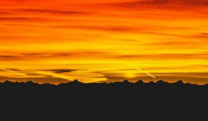 Preview wallpaper mountains, sunset, sky, dark, red, yellow, black