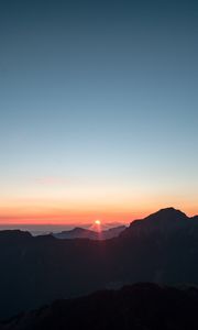 Preview wallpaper mountains, sunset, sky, peaks, aerial view