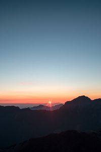 Preview wallpaper mountains, sunset, sky, peaks, aerial view