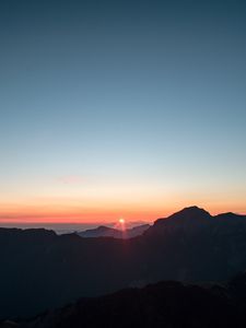 Preview wallpaper mountains, sunset, sky, peaks, aerial view