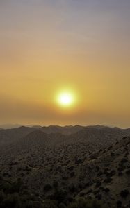 Preview wallpaper mountains, sunset, sun, dusk, evening, landscape