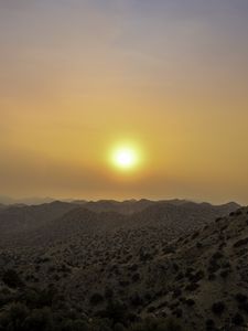 Preview wallpaper mountains, sunset, sun, dusk, evening, landscape