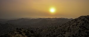 Preview wallpaper mountains, sunset, sun, dusk, evening, landscape