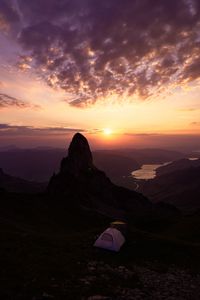 Preview wallpaper mountains, sunset, tent, camping, nature