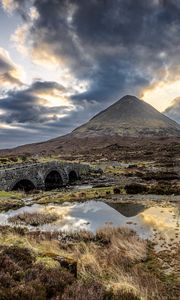 Preview wallpaper mountains, swamp, bridge, road, landscape