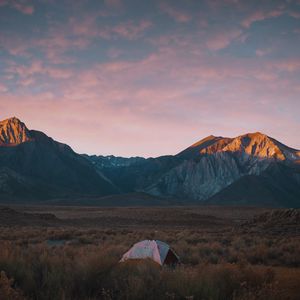 Preview wallpaper mountains, tent, camping, nature, landscape