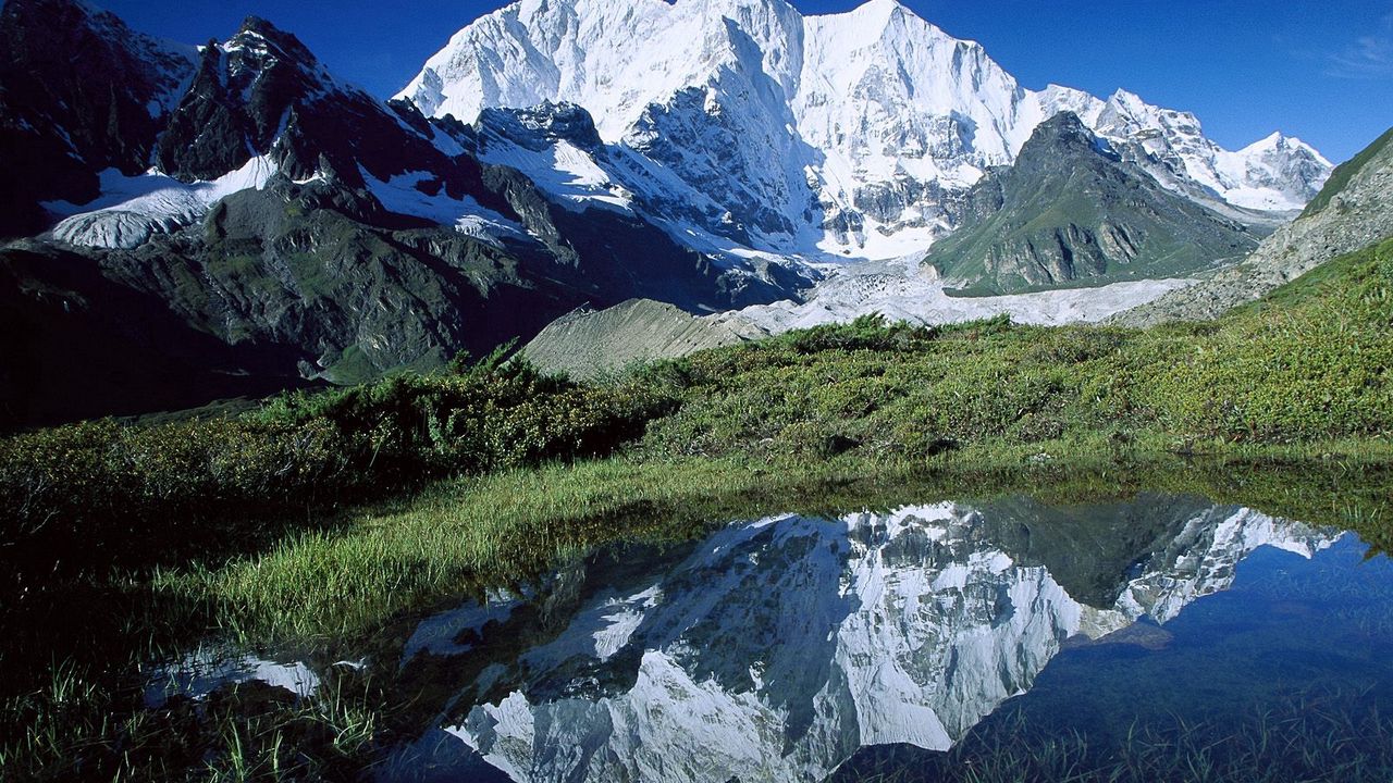 Wallpaper mountains, tibet, top, lake, reflection