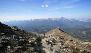 Preview wallpaper mountains, top, height, stones, track, structure