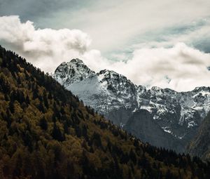 Preview wallpaper mountains, top, sky, snow