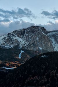 Preview wallpaper mountains, top, sky, trees, clouds