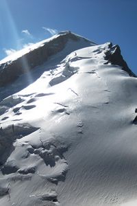 Preview wallpaper mountains, top, snow, wind, shine