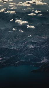 Preview wallpaper mountains, top view, lake, clouds, dark