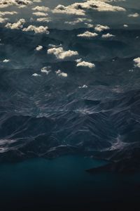 Preview wallpaper mountains, top view, lake, clouds, dark