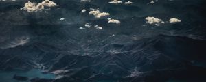 Preview wallpaper mountains, top view, lake, clouds, dark