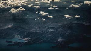 Preview wallpaper mountains, top view, lake, clouds, dark