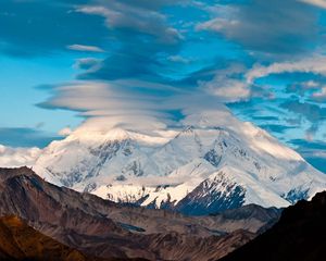 Preview wallpaper mountains, tops, clouds, merge, sky