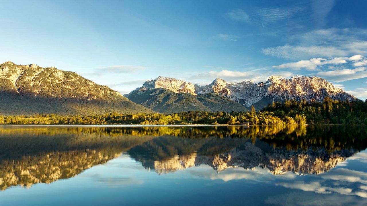 Wallpaper mountains, tops, lake, reflexion