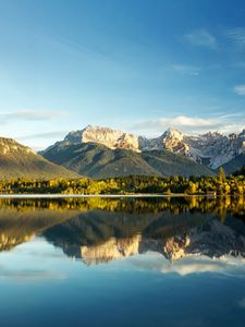 Preview wallpaper mountains, tops, lake, reflexion