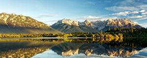 Preview wallpaper mountains, tops, lake, reflexion