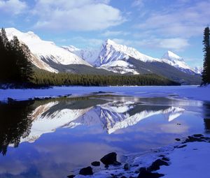 Preview wallpaper mountains, tops, reflection, lake