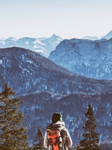 Preview wallpaper mountains, tourist, backpack, freedom