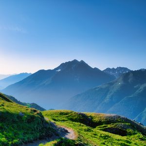 Preview wallpaper mountains, trail, grass, landscape