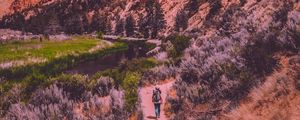 Preview wallpaper mountains, travel, man, smith rock state park, terrebonne, united states