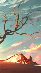 Preview wallpaper mountains, tree, branches, art, sunlight