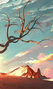 Preview wallpaper mountains, tree, branches, art, sunlight