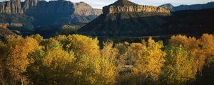 Preview wallpaper mountains, trees, autumn, vegetation, evening, shade