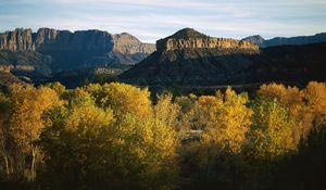 Preview wallpaper mountains, trees, autumn, vegetation, evening, shade