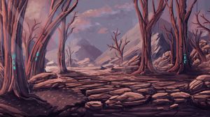 Preview wallpaper mountains, trees, branches, cranny, art
