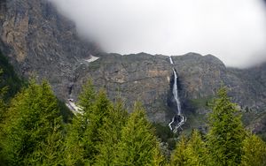 Preview wallpaper mountains, trees, cloud, fog, nature