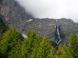 Preview wallpaper mountains, trees, cloud, fog, nature