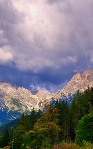 Preview wallpaper mountains, trees, clouds, mountain landscape, autumn, autumn landscape