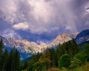 Preview wallpaper mountains, trees, clouds, mountain landscape, autumn, autumn landscape