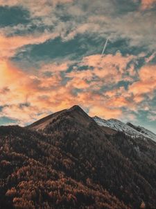 Preview wallpaper mountains, trees, clouds, sky, autumn, zillertal alps, italy